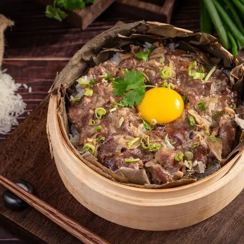 Steamed Rice In Lotus Leaf Beef And Egg